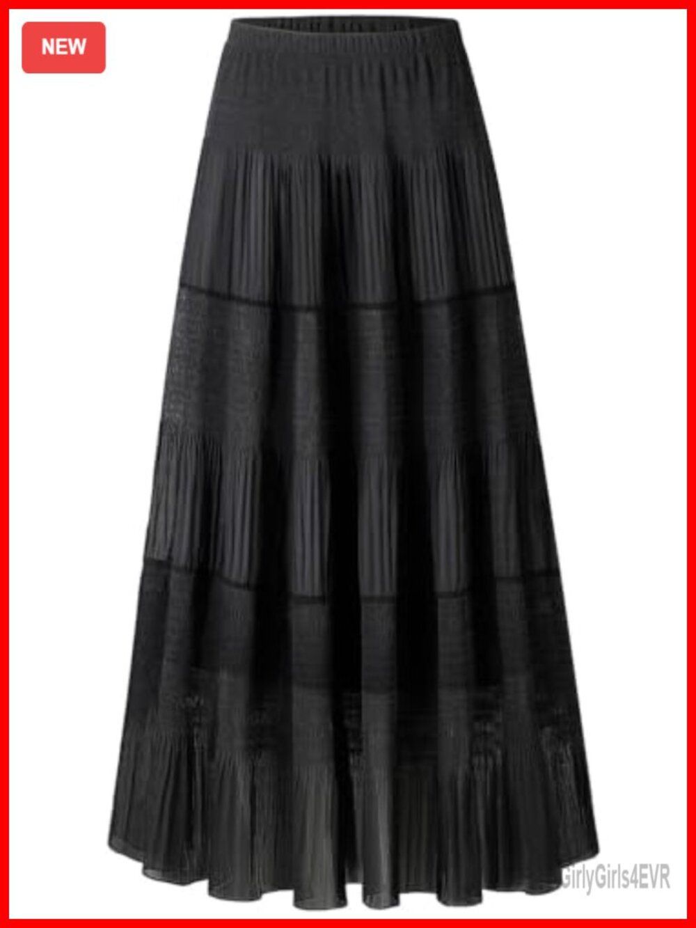 Chiffon Pleated High Waisted Maxi A-Line Skirt Elastic Waist Summer Casual